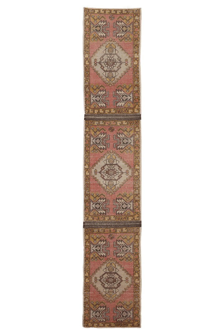 Vintage Niğde Turkish Runner Rug 1x10 ft — Red & Brown Geometric