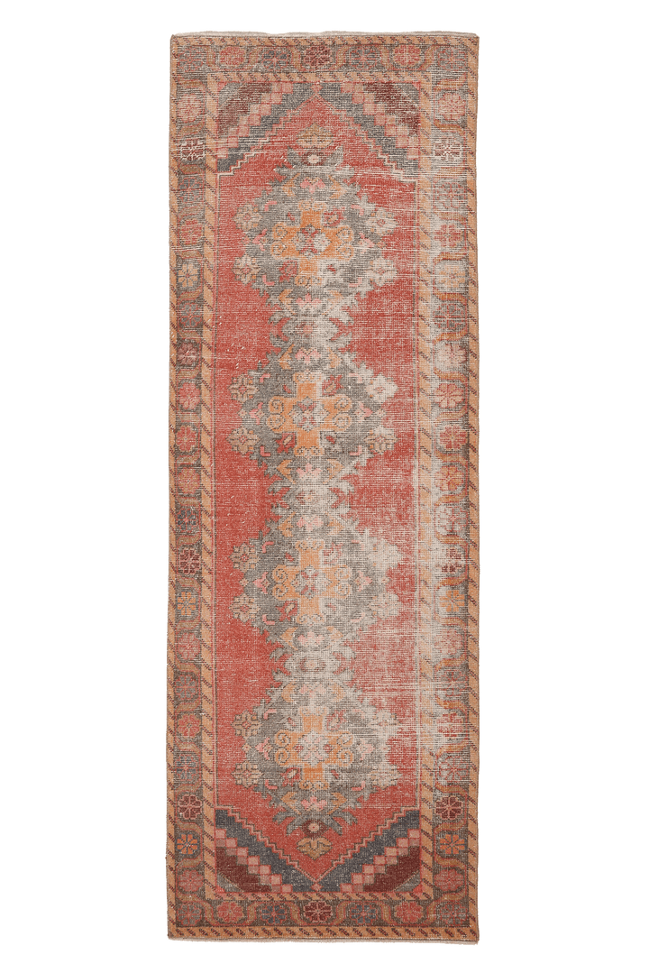 Vintage Niğde Turkish Runner Rug 3x9 ft — Red & Beige Distressed