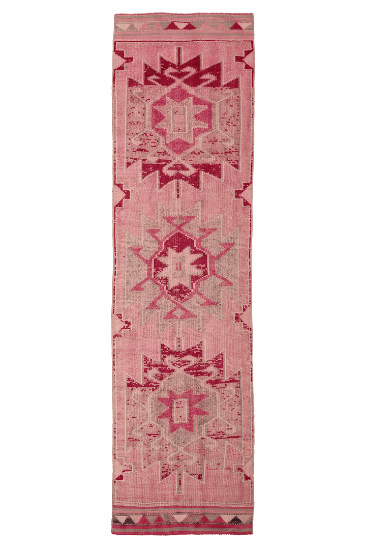 Vintage Southeastern Persian Style Runner Rug 3x12 ft — Pink & Red Geometric