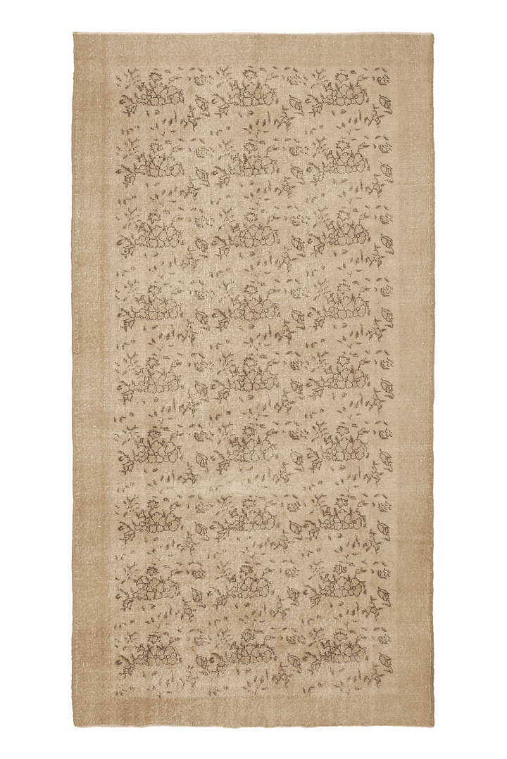 Vintage Isparta Turkish Area Rug 5x10 ft — Beige & Brown Floral