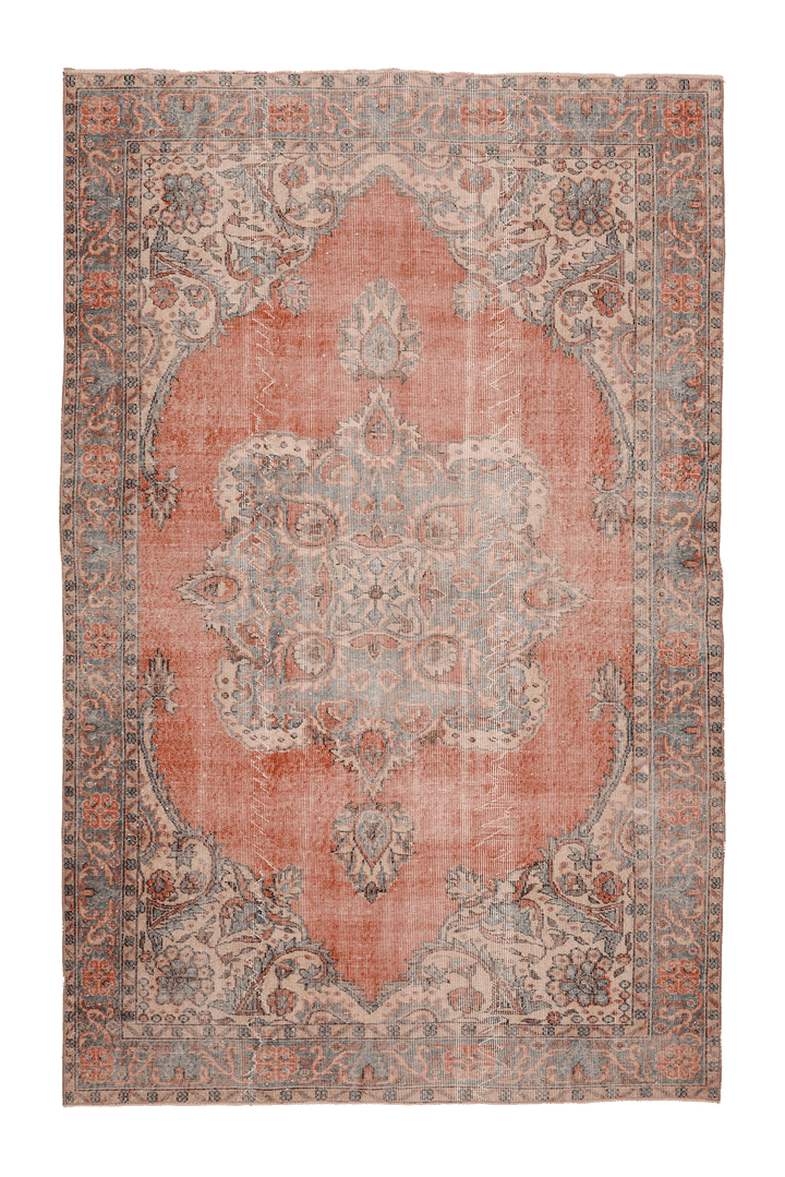 Vintage Isparta Turkish Area Rug 6x10 ft — Red & Beige Floral
