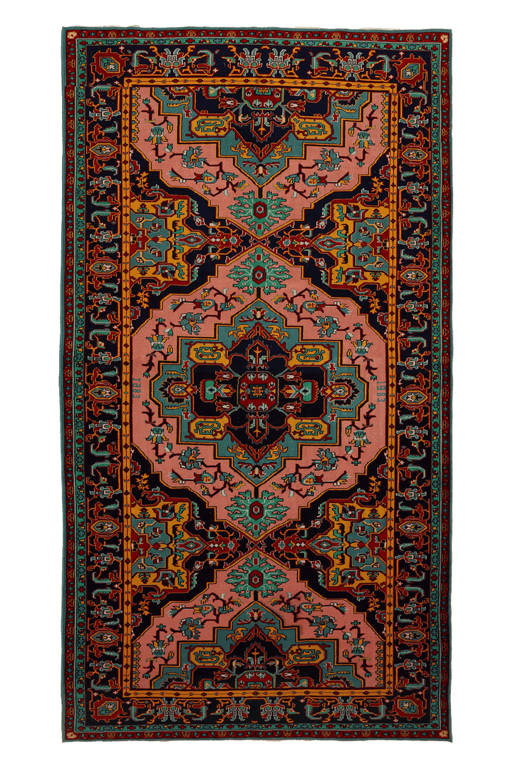 Vintage Konya Turkish Area Rug 6x11 ft — Pink & Blue Floral