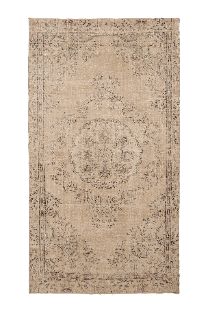 Vintage Manisa Turkish Area Rug 5x10 ft — Beige & Brown Floral