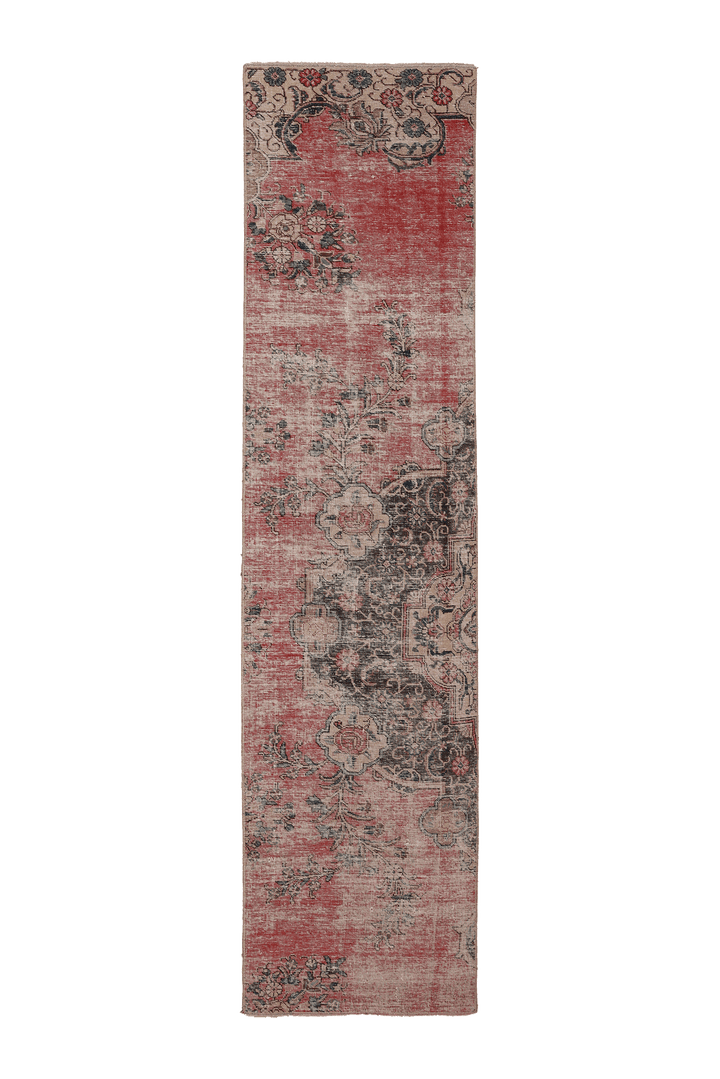 Vintage Konya Turkish Runner Rug 2x9 ft — Red & Beige Floral