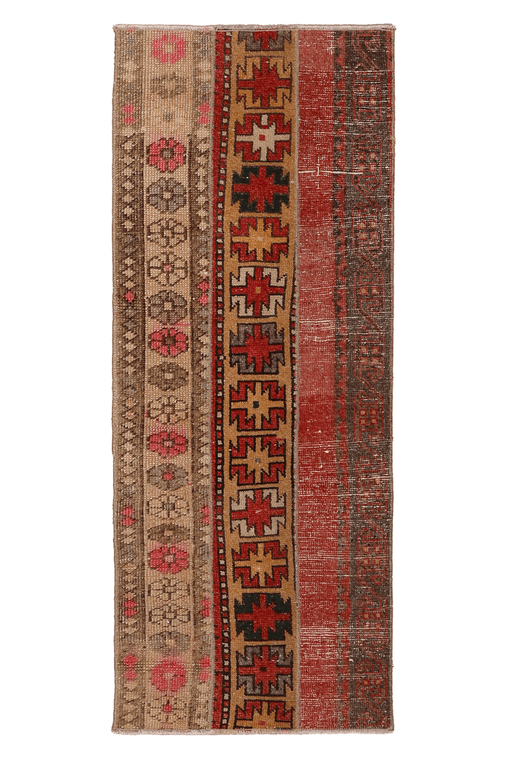 Vintage Malatya Turkish Runner Rug 2x5 ft — Red & Beige Geometric