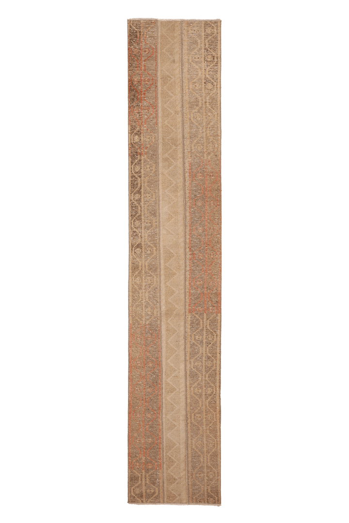 Vintage Malatya Turkish Runner Rug 1x9 ft — Beige & Brown Patchwork