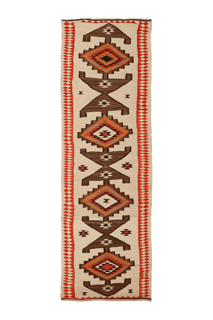 Vintage Southeastern Persian Style Kilim Runner Rug 4x11 ft — Beige & Brown Geometric