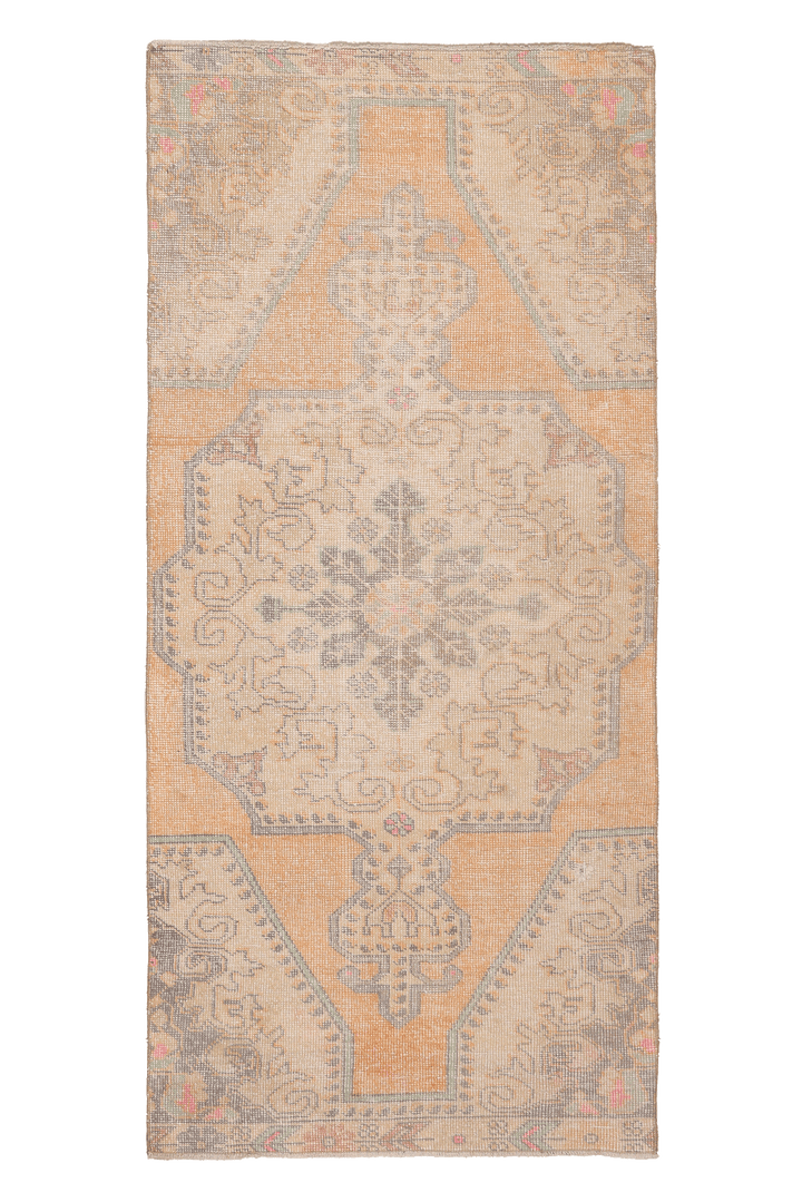 Vintage Nevşehir Turkish Runner Rug 3x7 ft — Orange & Beige maximalist