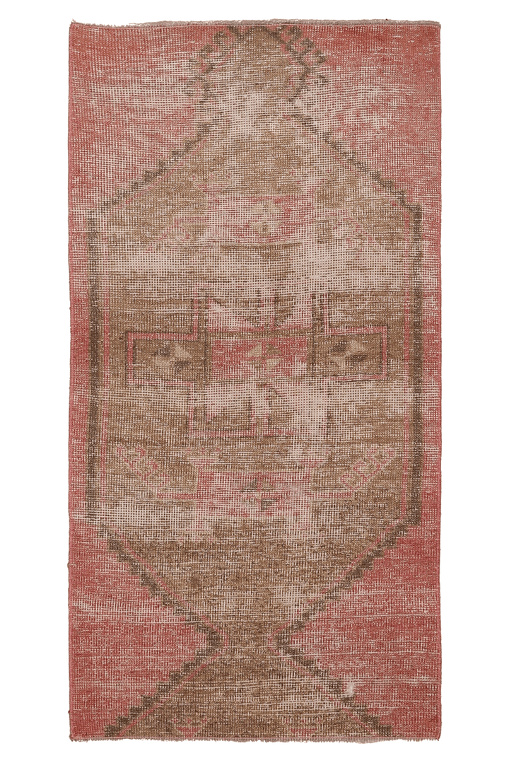 Vintage Malatya Turkish Runner Rug 2x4 ft — Red & Beige Distressed