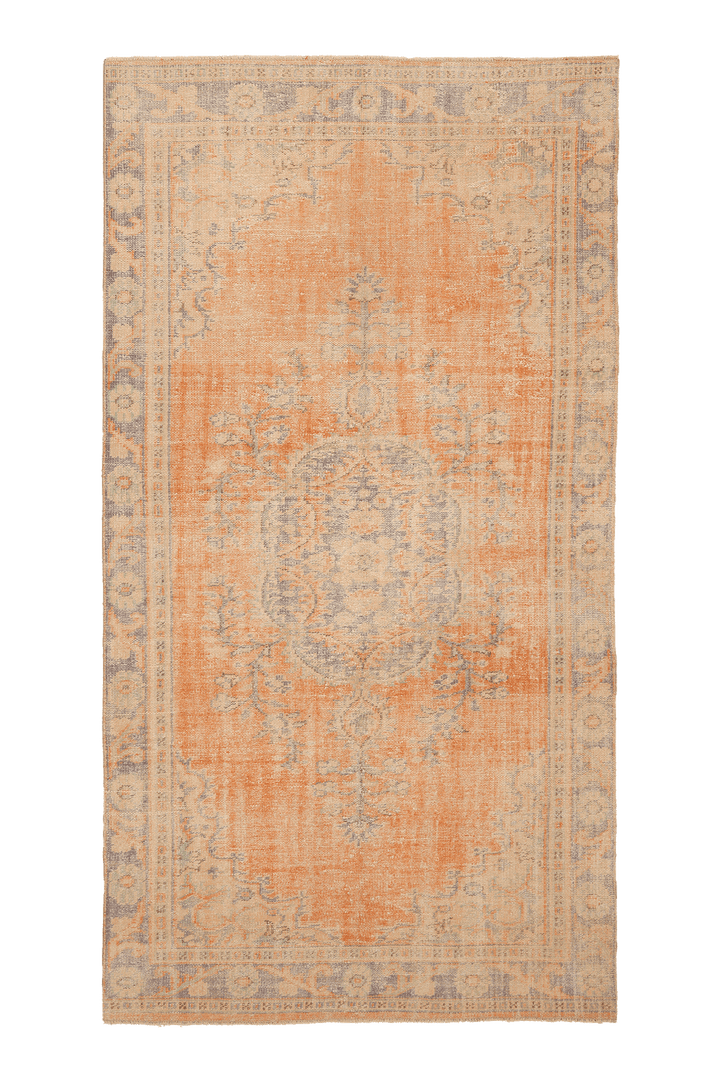 Vintage Manisa Turkish Area Rug 5x10 ft — Orange & Beige Floral