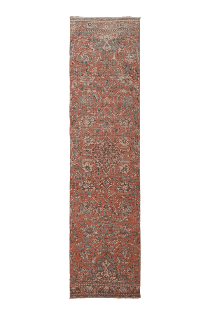 Vintage Southeastern Persian Style Runner Rug 2x10 ft — Red & Blue Floral