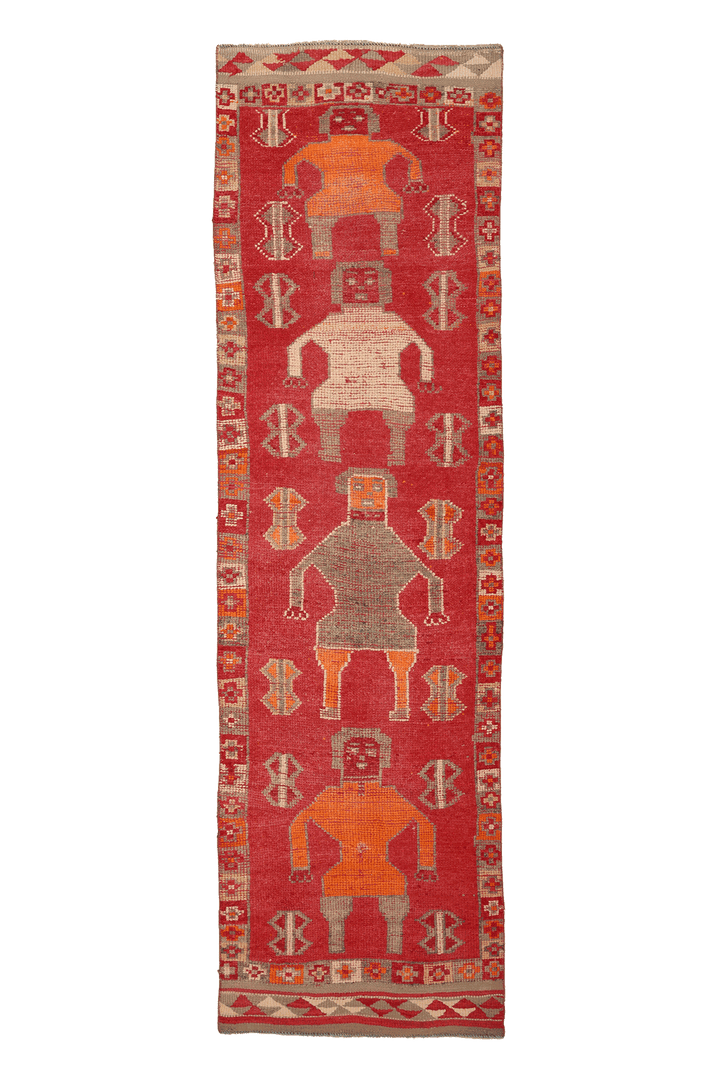 Vintage Southeastern Persian Style Runner Rug 3x10 ft — Red & Orange Geometric