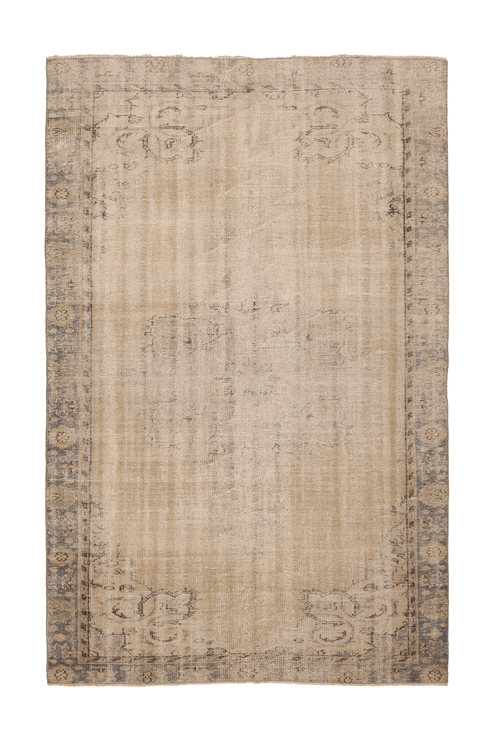 Vintage Manisa Turkish Area Rug 5x9 ft — Beige & Brown Floral