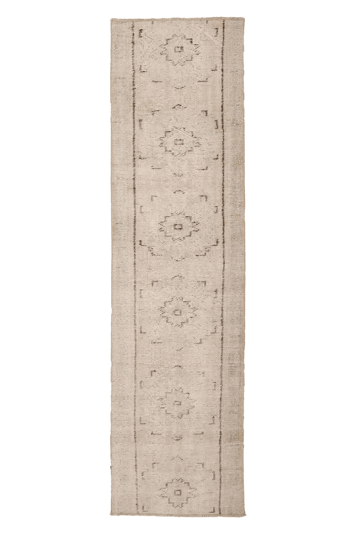 Vintage Manisa Turkish Runner Rug 2x9 ft — Beige & Brown Geometric