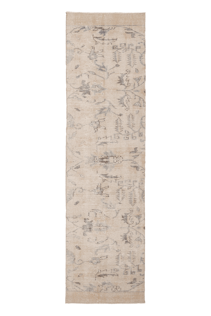 Vintage Isparta Turkish Runner Rug 2x9 ft — Beige & Gray Floral