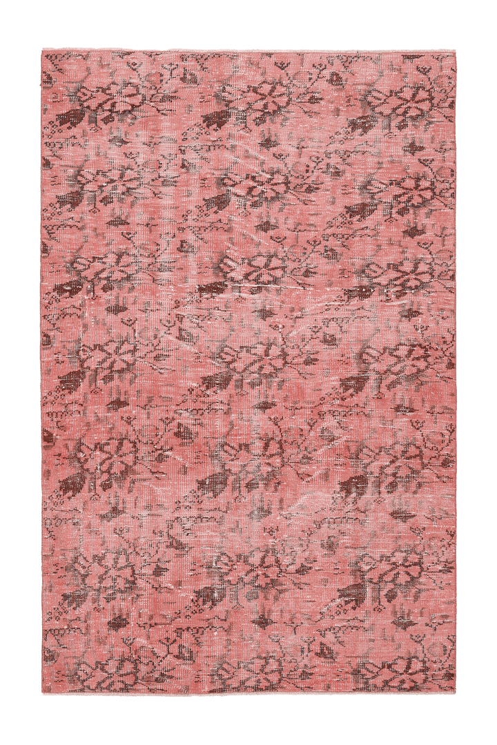 Vintage Isparta Turkish Area Rug 5x7 ft — Pink & Brown Floral