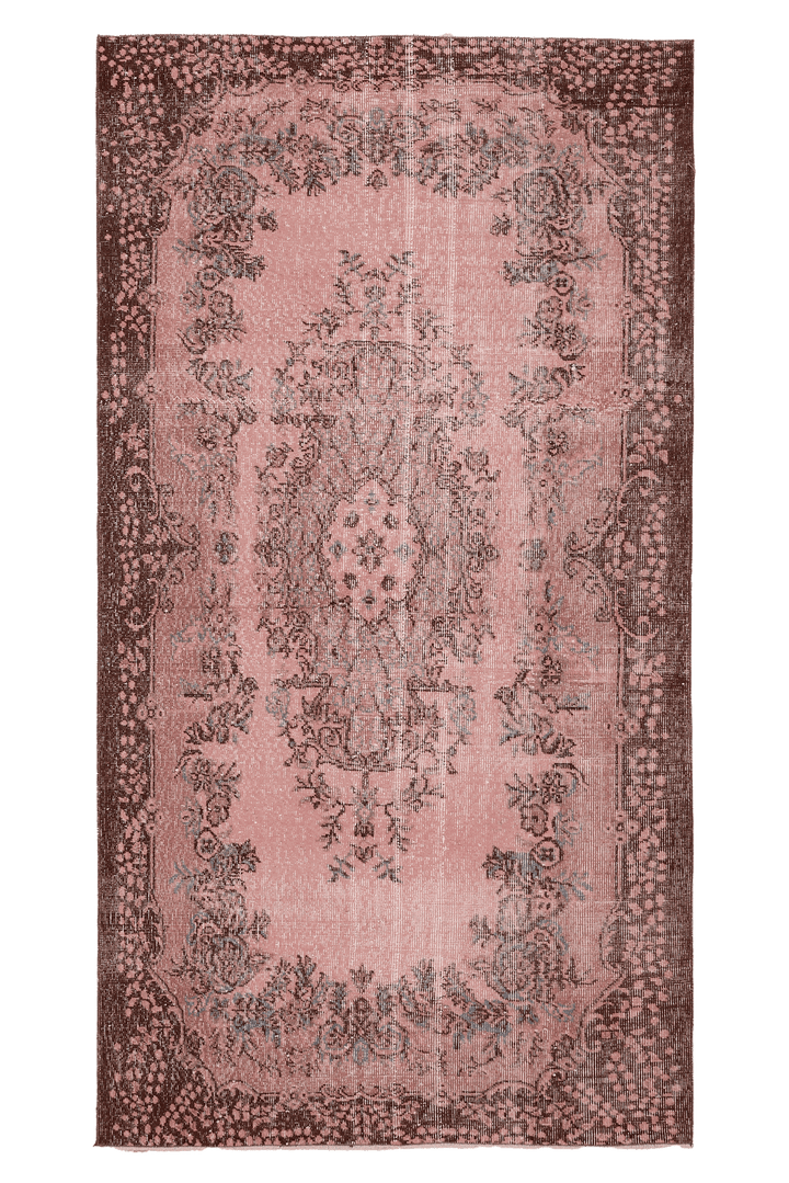 Vintage Isparta Turkish Area Rug 4x8 ft — Pink & Brown Floral