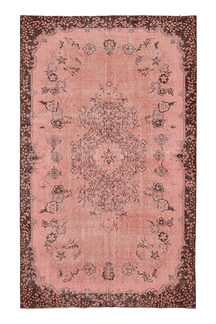 Vintage Isparta Turkish Area Rug 5x9 ft — Pink & Brown Floral (No. 53136)