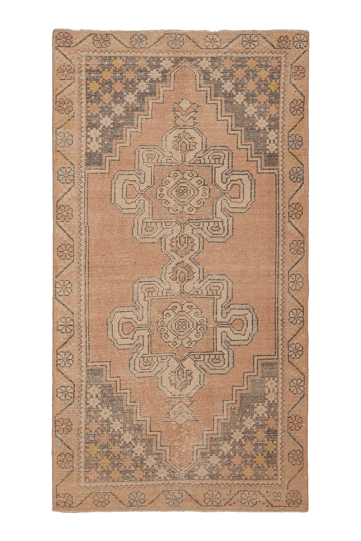 Vintage Nevşehir Turkish Area Rug 4x8 ft — Orange & Beige Geometric