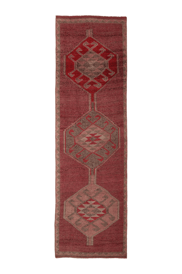 Vintage Southeastern Persian Style Runner Rug 3x10 ft — Red & Brown Geometric