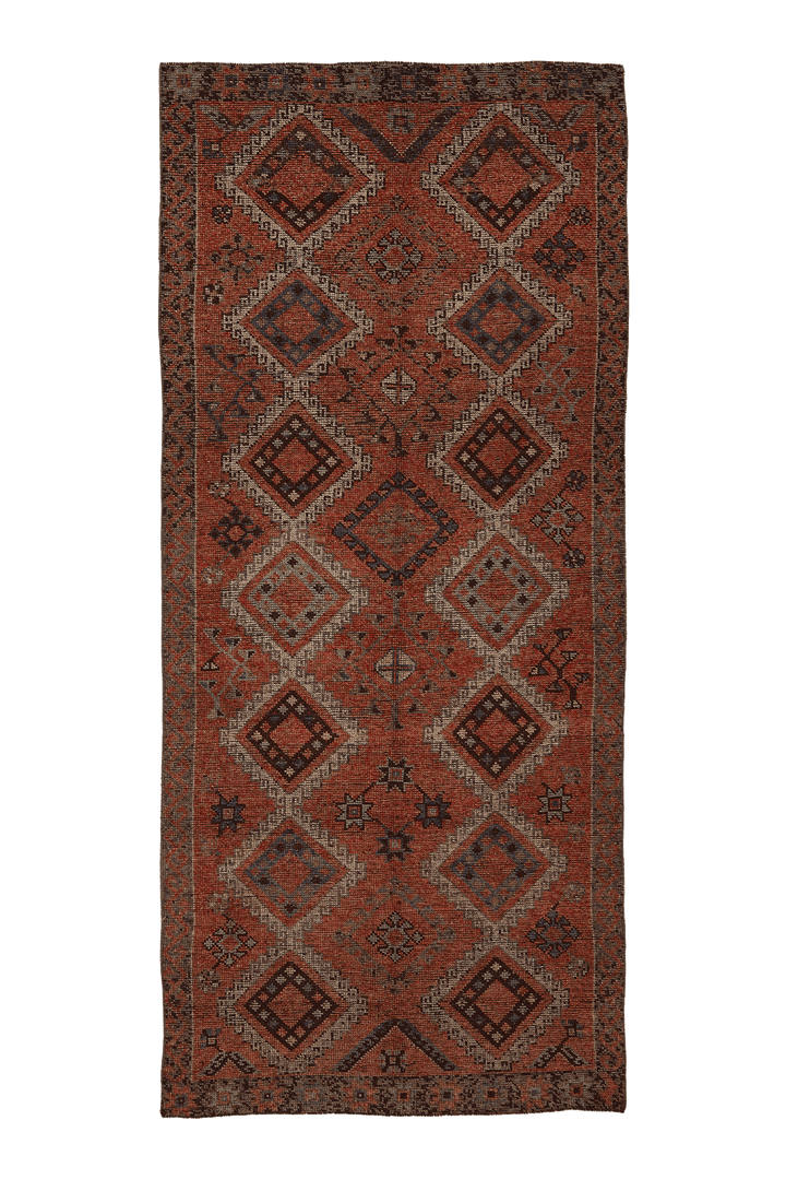 Vintage Kahramanmaraş Turkish Runner Rug 5x11 ft — Red & Brown Geometric