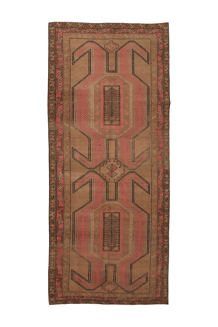 Vintage Malatya Turkish Runner Rug 5x11 ft — Brown & Red Geometric