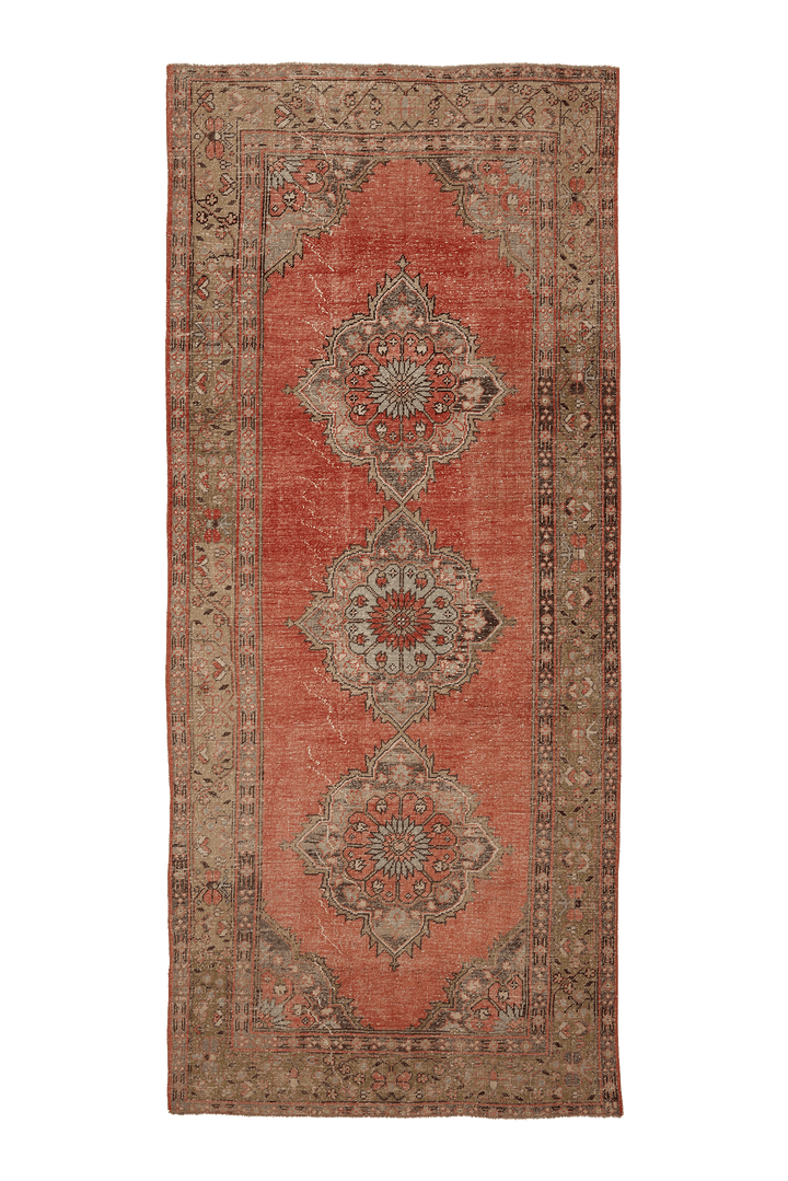 Vintage Konya Turkish Runner Rug 5x11 ft — Red & Beige Floral