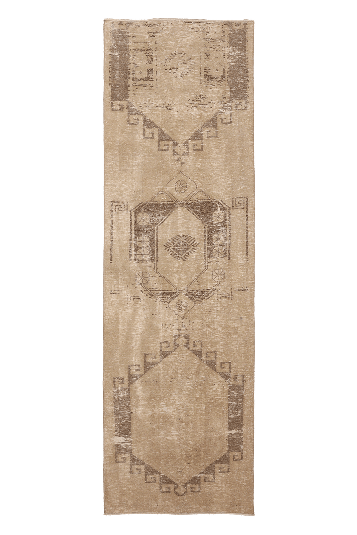 Vintage Malatya Turkish Runner Rug 2x9 ft — Beige & Brown Distressed