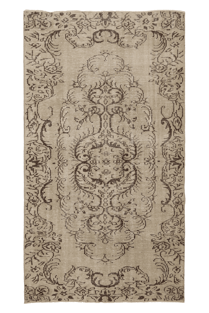 Vintage Isparta Turkish Area Rug 4x8 ft — Beige & Brown Floral
