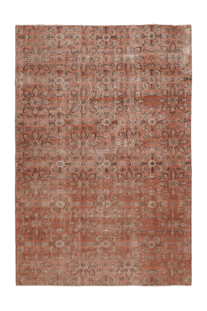 Vintage Isparta Turkish Area Rug 7x10 ft — Orange & Brown Floral