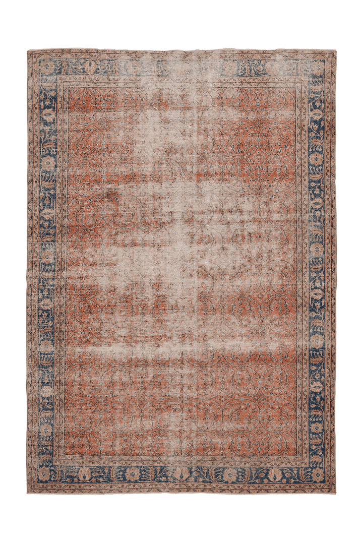 Vintage Isparta Turkish Area Rug 7x10 ft — Orange & Blue Floral