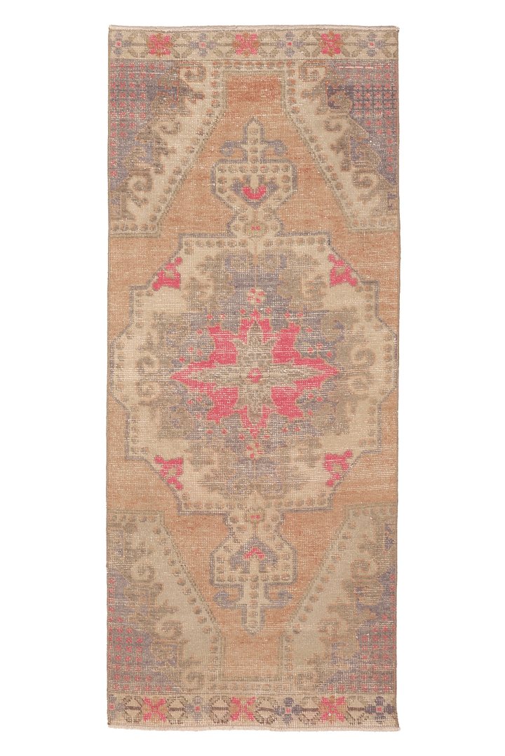 Vintage Nevşehir Turkish Runner Rug 2x7 ft — Beige & Pink Geometric