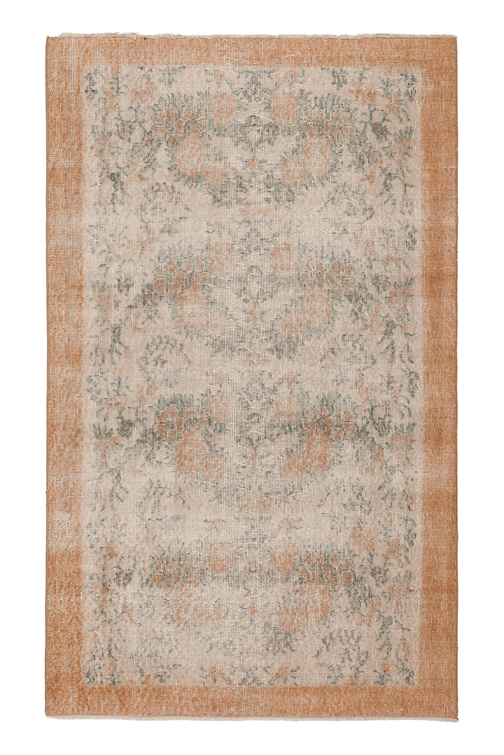 Vintage Isparta Turkish Area Rug 4x6 ft — Beige & Orange Floral