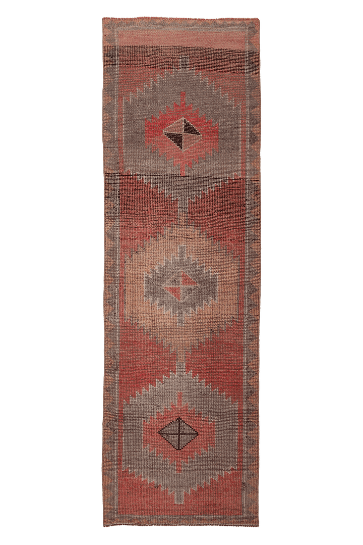 Vintage Malatya Turkish Runner Rug 3x10 ft — Red & Brown Southwestern
