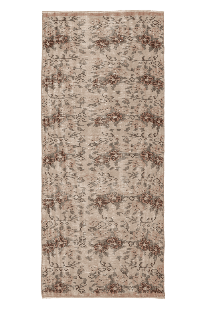 Vintage Isparta Turkish Runner Rug 3x7 ft — Beige & Brown Floral