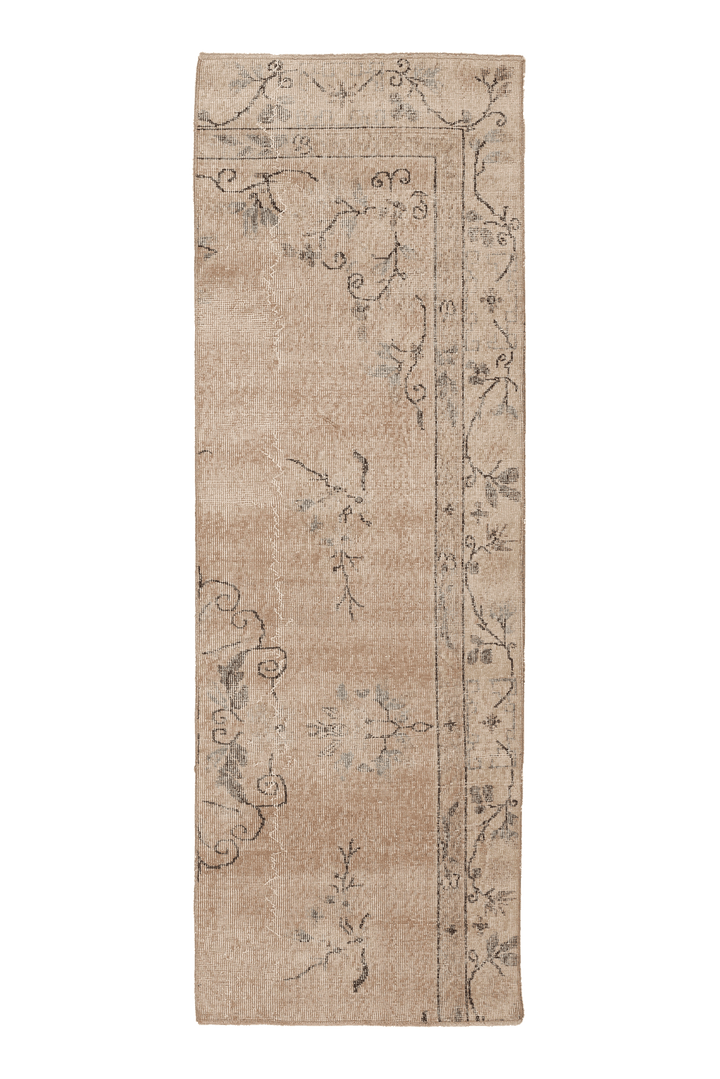 Vintage Isparta Turkish Runner Rug 2x7 ft — Beige & Brown Floral