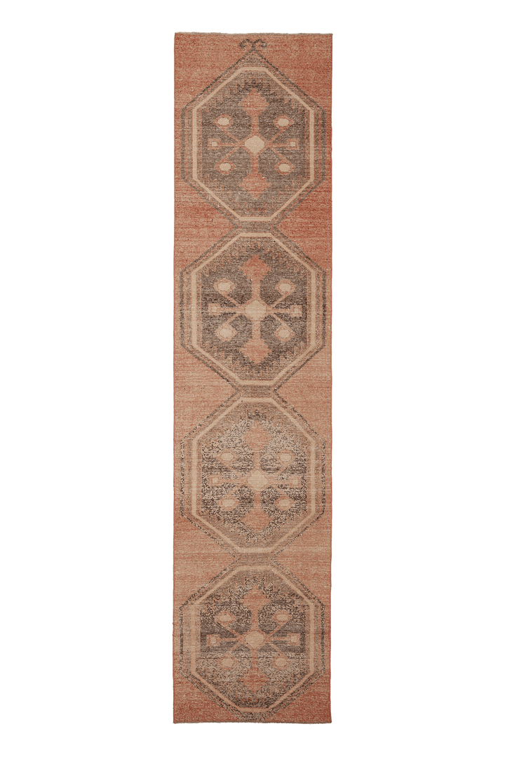 Vintage Malatya Turkish Runner Rug 3x14 ft — Brown & Beige Geometric