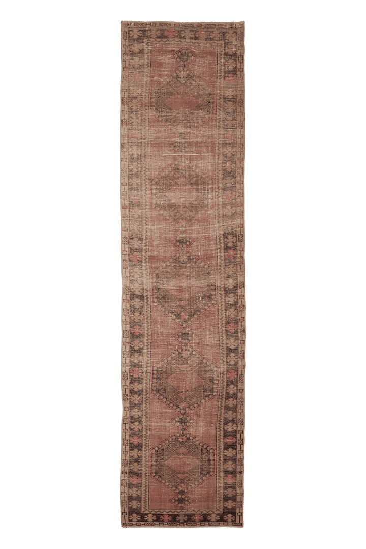 Vintage Southeastern Persian Style Runner Rug 3x14 ft — Red & Brown Geometric