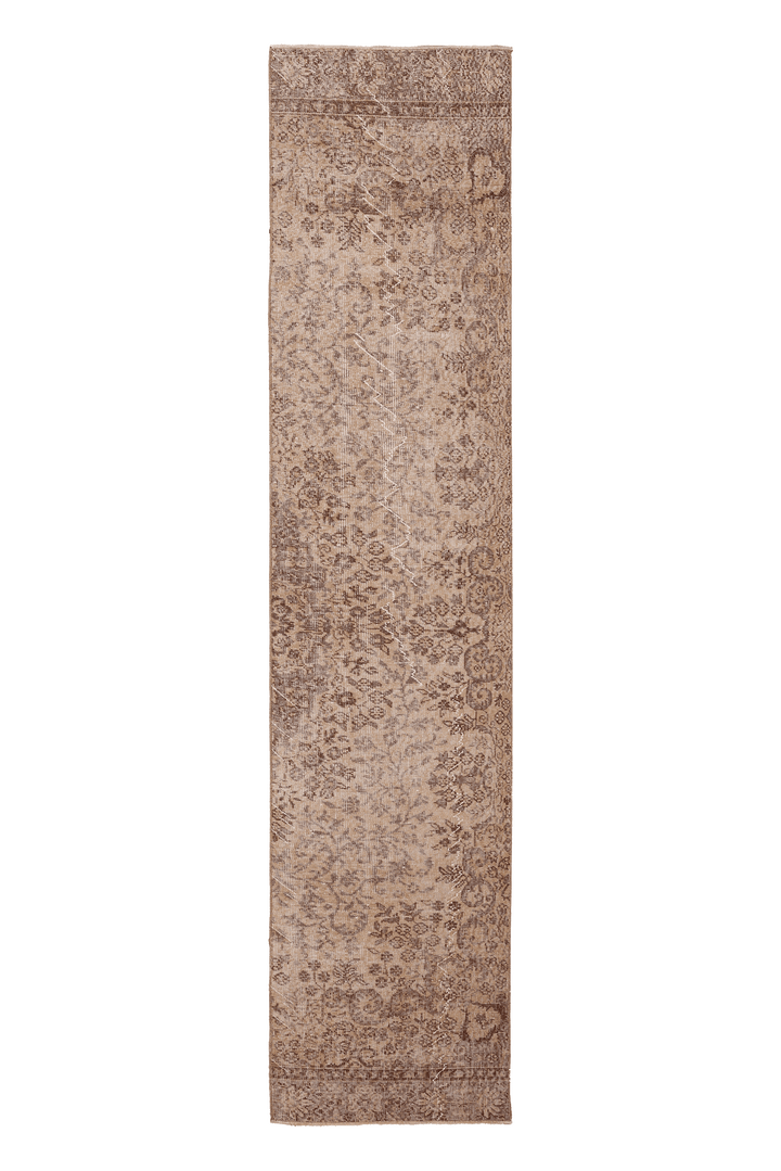 Vintage Isparta Turkish Runner Rug 2x10 ft — Beige & Brown Floral