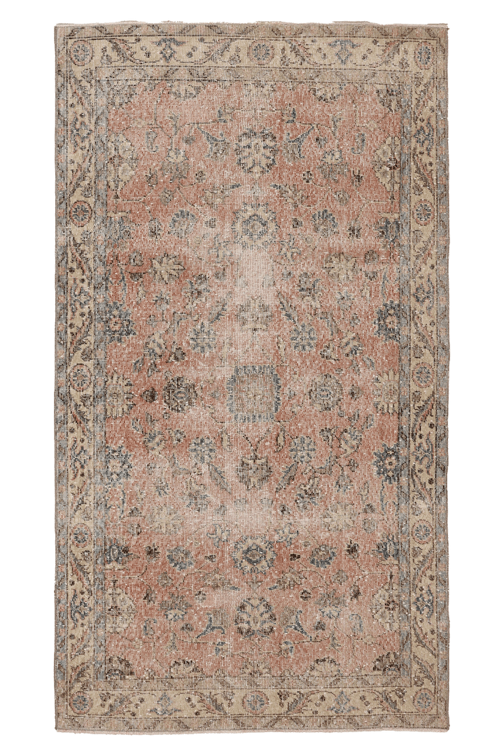Vintage Isparta Turkish Area Rug 3x6 ft — Pink & Beige Floral