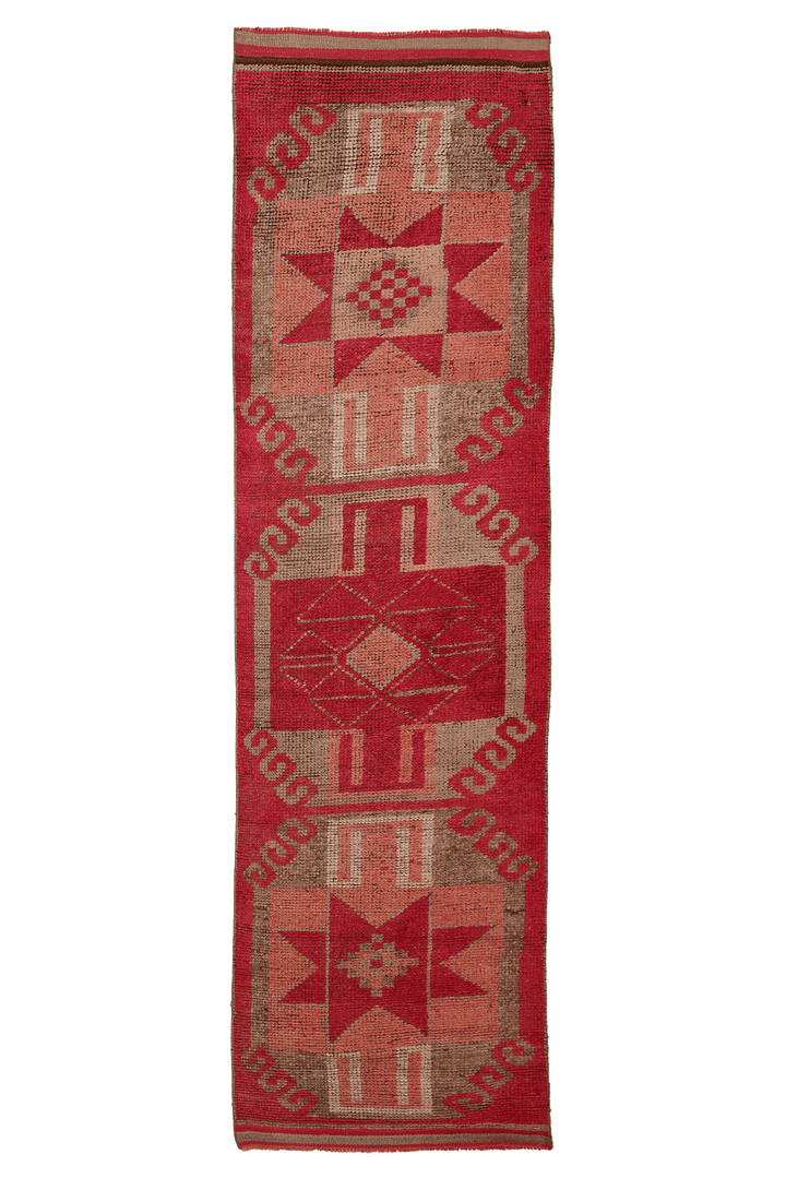 Vintage Southeastern Persian Style Runner Rug 3x11 ft — Red & Brown Geometric