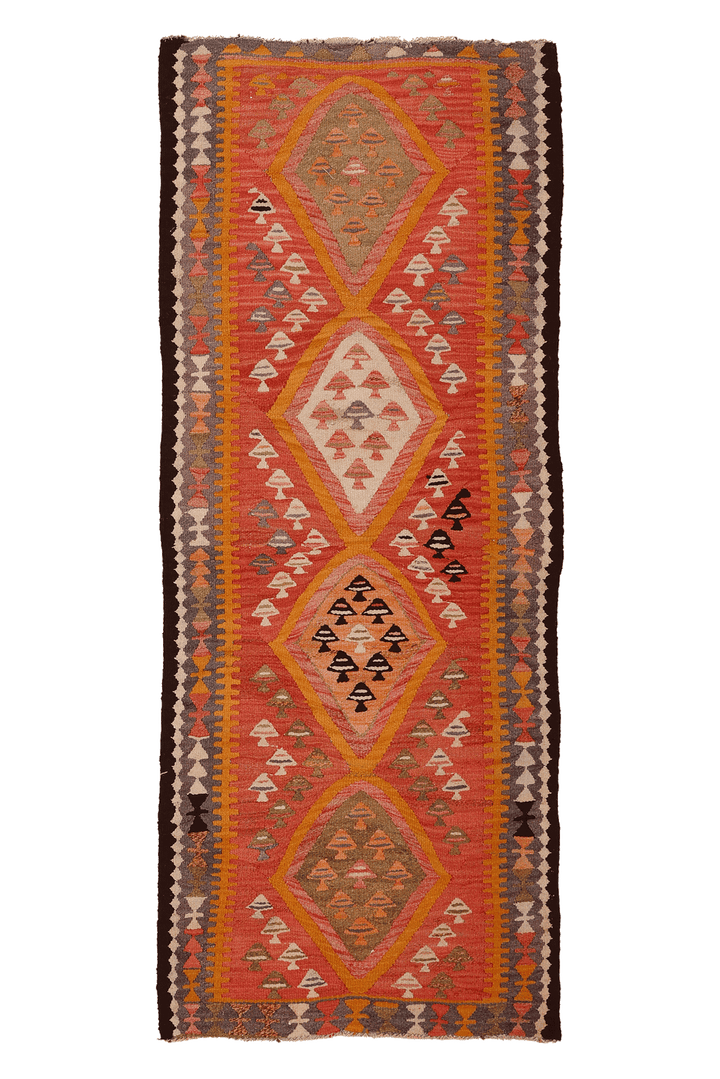 Vintage Southeastern Patchwork Runner Rug 3x7 ft — Orange & Red Geometric