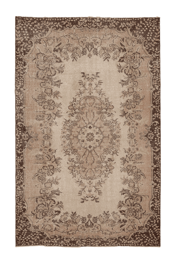 Vintage Isparta Turkish Area Rug 5x9 ft — Beige & Brown Floral