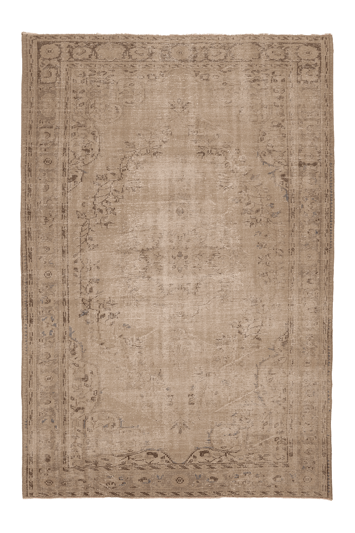 Vintage Manisa Turkish Area Rug 6x8 ft — Beige & Brown Floral