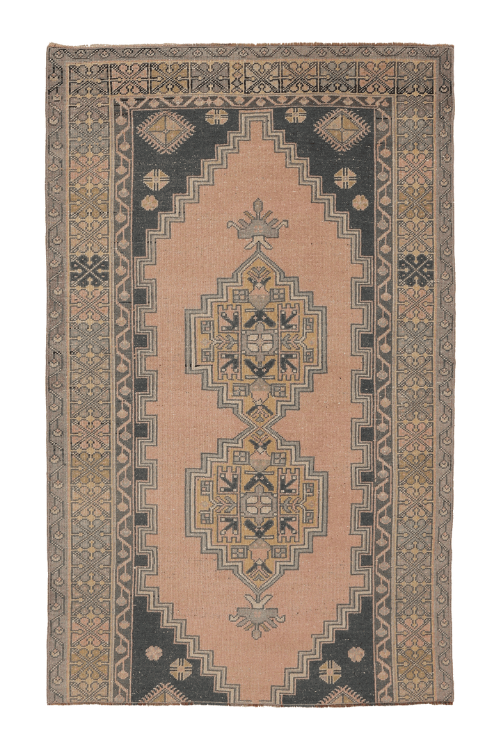 Vintage Niğde Turkish Runner Rug 3x6 ft — Brown & Gray Geometric