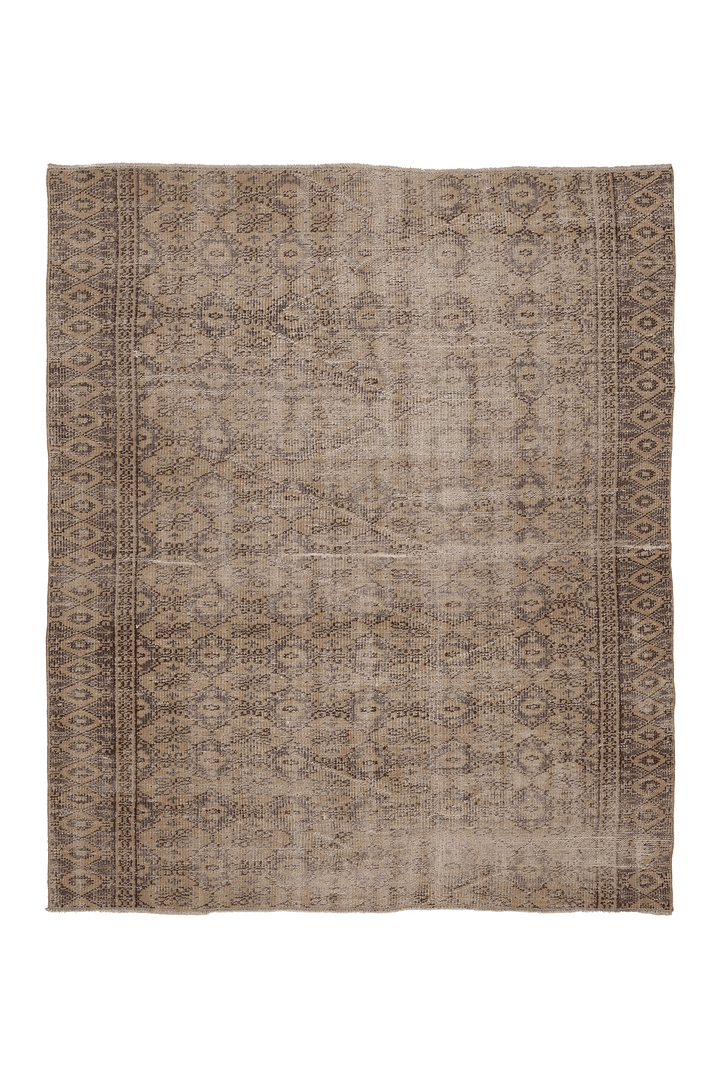 Vintage Manisa Turkish Area Rug 5x7 ft — Beige & Brown Geometric