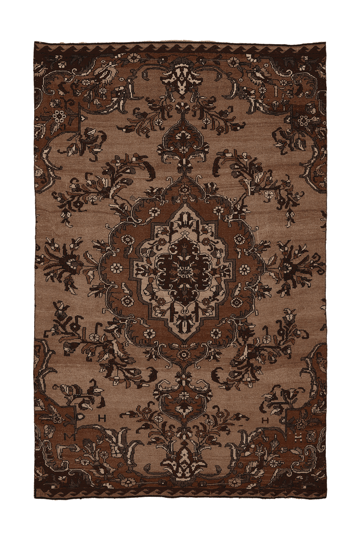 Vintage Kars Turkish Area Rug 6x10 ft — Brown & Beige Floral