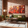 White and brown wool-blend flatweave rug with a modern geometric pattern in a cozy living room setting.