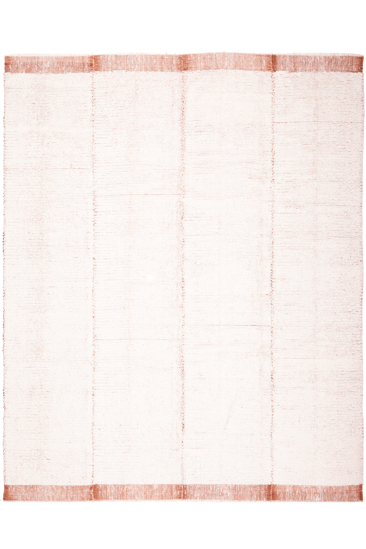 White rug with a brown border on a white background