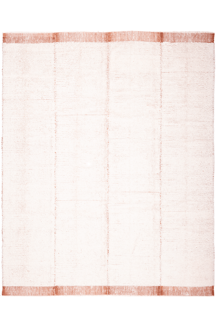 White rug with a brown border on a white background